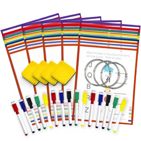 30 Pack Dry Erase Pocket Kit - Our pocket protector opens easily for loading and unloading