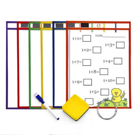 6 Pack Dry Erase Pocket Kit - elastic band pen holder Dry Erase Pockets