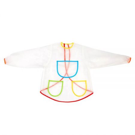 Avental de pintura infantil - O avental de pintura infantil é feito de material transparente de poliéster, leve e possui fechamento de velcro nas costas, fácil de colocar e tirar