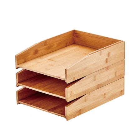 Bamboo Document Tray - The document tray is made of bamboo wood, which is stable, stackable, and convenient to use without assembling