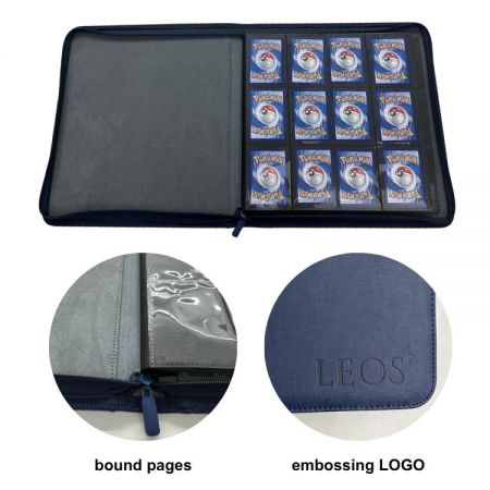 Custom logo zip card binder with 12-pocket pages for trading card distributors