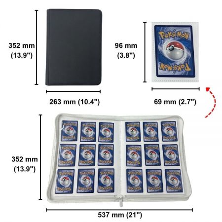 Private label 9-pocket trading card binder with zipper closure and colored pages