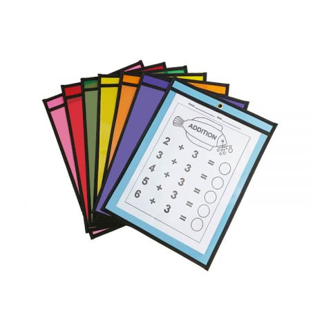 Color Dry Erase Pocket - The dry erase pocket is made of clear vinyl, and PP colored backing, you can easily color code your documents, identify your paper