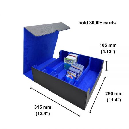 Trading card storage box with dividers for professional bulk card organization and management.