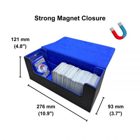 Trading card storage box for magnetic holders and toploaders.