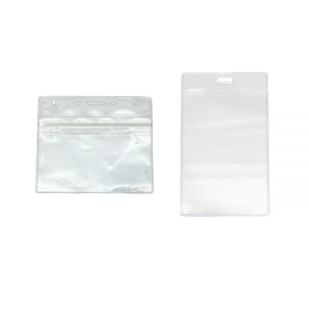 Soporte de insignia vertical de PVC protector con cierre de cremallera resellable para identificación de empleados a largo plazo.