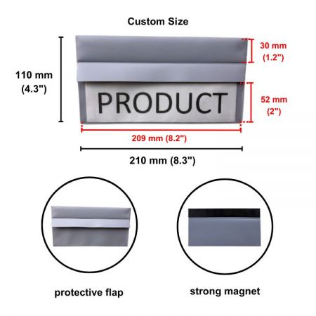 Custom magnetic label holder with PVC flap shielding pick ticket from dust and moisture