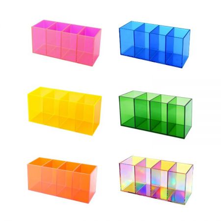 Acrylic desk organizer stationery holder available in 6 vibrant colors.
