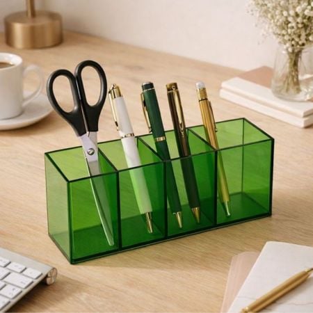 Premium acrylic desk accessories manufacturer offering multi-color organizers for global distributors and retailers.
