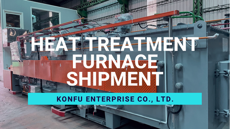 A melt belt type continuous heat treatment furnace from KONFU Enterprise, prepared for shipment to a fastener manufacturing client.