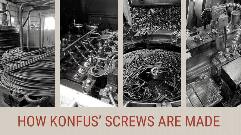 An illustration of the KONFU screw production process, highlighting the stages of manufacturing with advanced fastener forming tools.