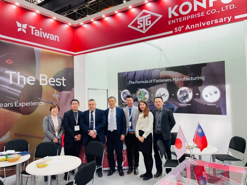 KONFU Enterprise's 50th-anniversary booth at the Düsseldorf Wire Show 2024, showcasing their expertise in fastener forming tools.