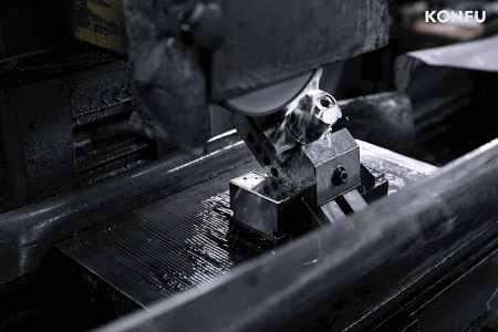 Precision milling process for a custom carbide tool at the KONFU facility.