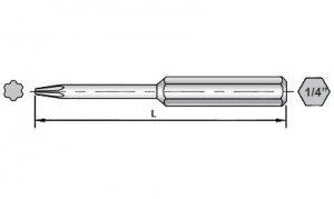 Slokyトルクドライバー（トルクレンチ）用50mmトルクスプラスビットの寸法図。
加工、旋削、フライス加工のCNC切削工具にユーザーフレンドリー。