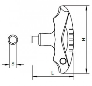 Gambar Dimensional dari pegangan T-Flying untuk obeng torsi Sloky (kunci torsi). Ramah pengguna untuk alat pemotong CNC dalam pemesinan, pembubutan, dan penggilingan.