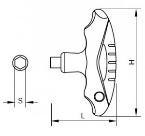Slokyトルクドライバー（トルクレンチ）のT-フライングハンドルの寸法図。
加工、旋削、フライス加工のCNC切削工具にユーザーフレンドリー。
