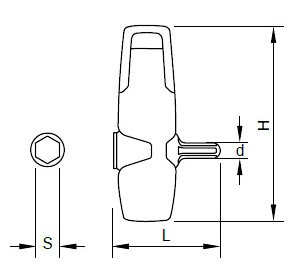 Dessins dimensionnels de la poignée universelle pour le tournevis à couple Sloky (clé dynamométrique). Convivial pour l'outil de coupe CNC d'usinage, de tournage et de fraisage.