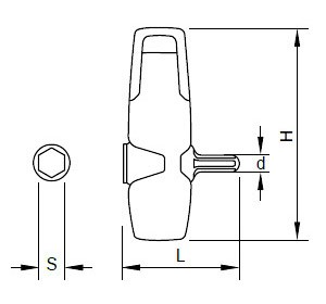 Slokyトルクドライバー（トルクレンチ）のユニバーサルハンドルの寸法図。
マシニング、旋削、フライス加工のためのCNC切削工具に使いやすい。