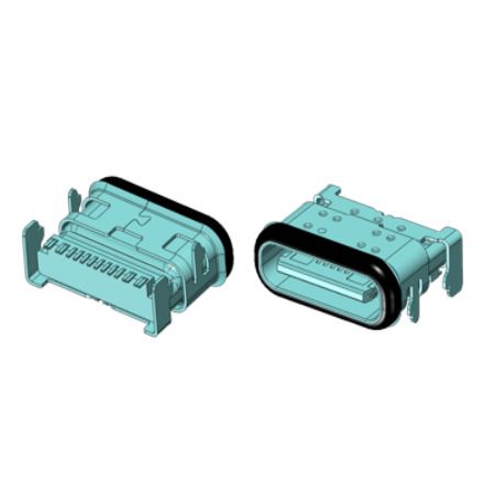 Conector Tipo C, 5A de corriente, 5V de voltaje, hembra de 16 pines, tipo R/A SMT con carcasa tipo DIP Sink (H=3.89mm) - Conector Tipo C Femenino 16P