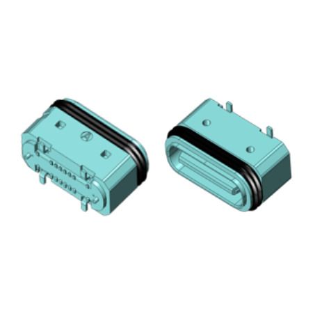 Ток 5A, напряжение 5V, разъем типа C, женский 16PIN, вертикальный SMT тип с оболочкой DIP-Post на плате (H=6.00mm) - 16P Женский разъем типа C