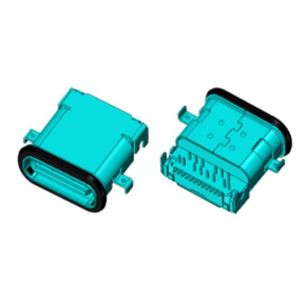 Arus 3A, Tegangan 5V, Konektor Tipe C, Perempuan 24PIN, Tipe R/A SMT dengan Cangkang Tipe DIP Sink (CH=0.31mm) - Konektor Tipe C Perempuan 24P
