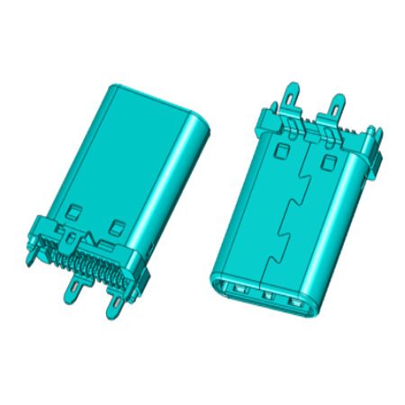 Ток 3A, напряжение 5V, разъем типа C, женский 24PIN, вертикальный двойной SMT тип с оболочкой DIP на плате (H=11.1mm) - 24P Женский разъем Type C