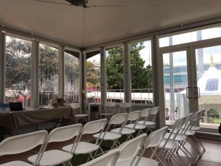 Lightweight Glass Wall Tents with Elevated Deck Systems in Myanmar International Convention Center