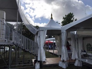Lightweight Glass Wall Tents with Elevated Deck Systems in Myanmar International Convention Center