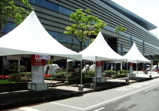 High Peak Cross Cable Tents for Bus Shelters & Public Transportation - 3Mx6M High Peak Cross Cable Tent for Bus Shelters3Mx