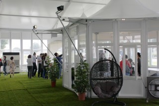 3M Hexagon High Peak Tent with Glass Walls for Product Launch Events