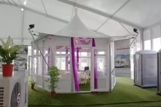 3M Hexagon High Peak Tent with Glass Walls for Product Launch Events