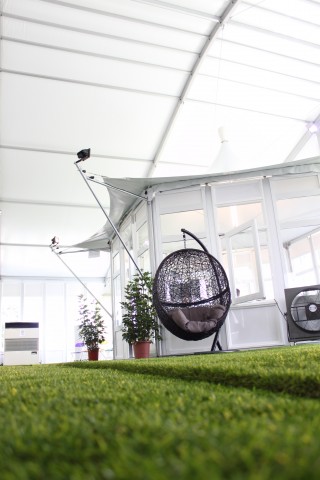 3M Hexagon High Peak Tent with Glass Walls for Product Launch Events