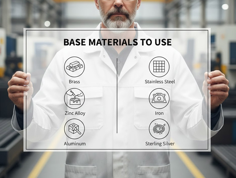 The most commonly used materials for custom metal pins, keychains, medals, and challenge coins include brass, zinc alloy, iron, stainless steel, aluminum, and sterling silver.