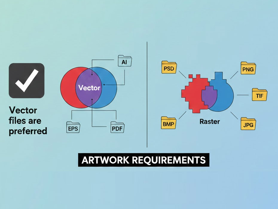 Vector files (AI, EPS, PDF) are preferred.