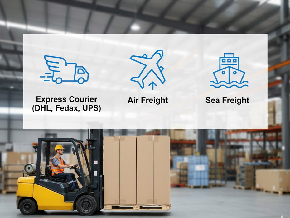 Shipping methods:express courier (DHL, FedEx, UPS), air freight, and sea freigh