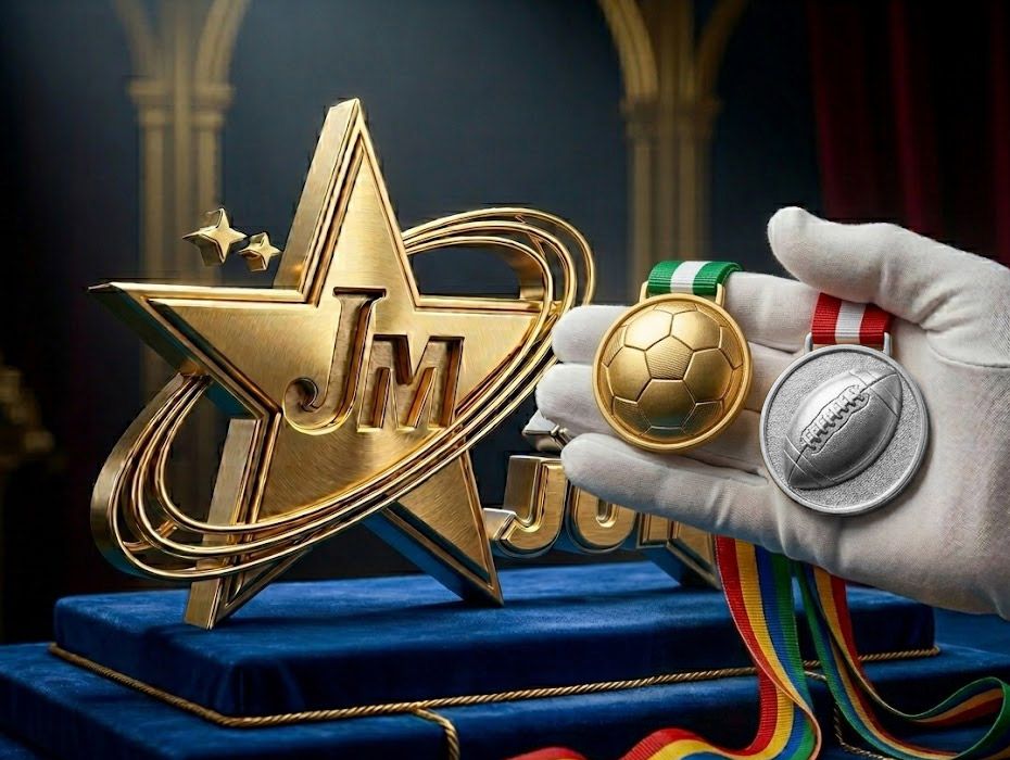 Three football medals in gold, silver, and bronze, representing first, second, and third place awards for a football competition.
