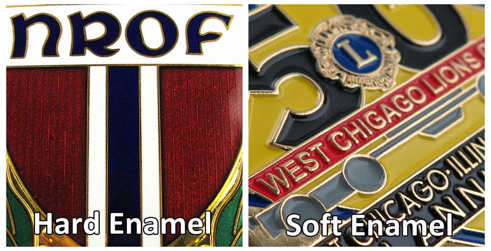 Comparison of hard enamel and soft enamel badges