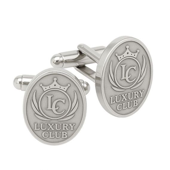 Custom Oval Antique Finish Luxury Club LC Crown Monogram Engraved Cufflinks in Matte 925 Sterling Silver Without Enamel