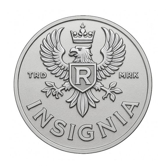 Custom 925 sterling silver coin featuring an embossed Insignia eagle heraldry design with crown, spread wings, and shield centerpiece