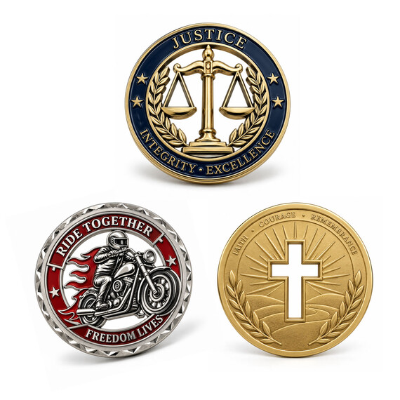 Custom Cut-out Challenge Coins - Custom cutout challenge coins featuring versatile designs, metal finishes, enamel colors, and precision through-cut details.