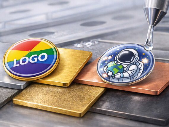 What kind of lapel pin needs epoxy coating? - Epoxy coating is strongly recommended for printed lapel pins (Silkscreen / Offset Printed Pins).