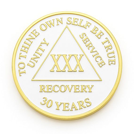 gold Roman numeral 30-year AA sobriety metal coin
