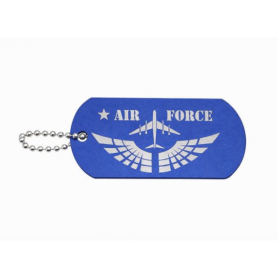 Custom blue Air Force aluminum dog tag