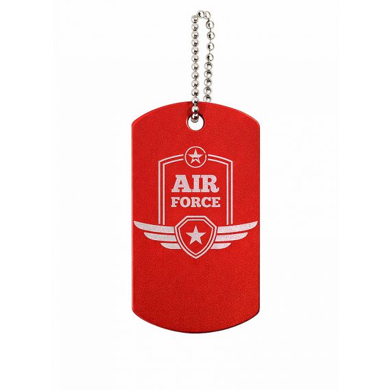 Custom red Air Force aluminum dog tag