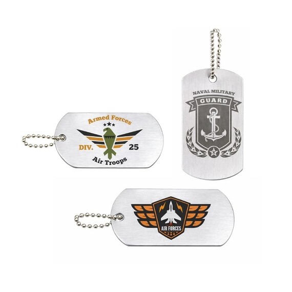 Aluminum Military Dog Tags - Custom military aluminum dog tags with engraved logos