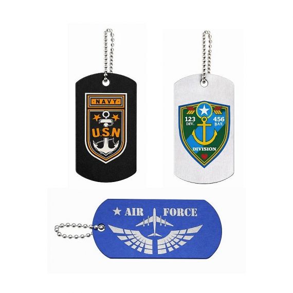 Custom aluminum military dog tags with printed designs