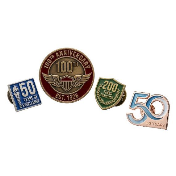 Anniversary Lapel Pins - Custom anniversary metal pins celebrating company milestones with premium finishes and detailed designs.