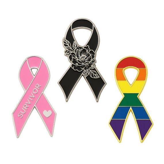 Awareness Ribbon Pins - Custom awareness ribbon pins in various colors and designs, symbolizing support and meaningful causes.