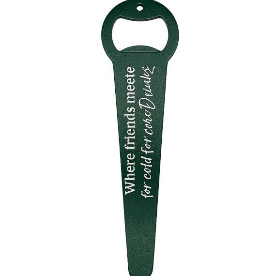 Custom printed green bar blade bottle opener featuring a slim tapered handle