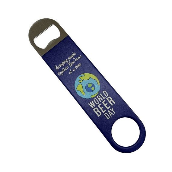 Navy blue World Beer Day souvenir bar blade bottle opener